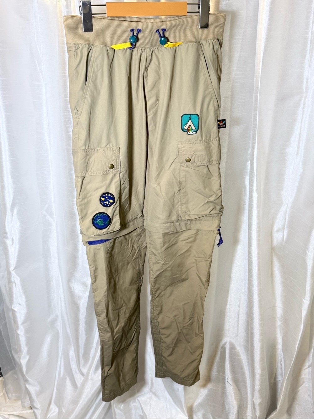 adidas Pharrell Williams Men's Khaki Cargo Zip-Off Pants with Patch Details
